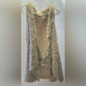 C.O.C. Curvy Fit Faux Fur Vest Brown Waffle Knit Back Boho Shaggy Layering XL